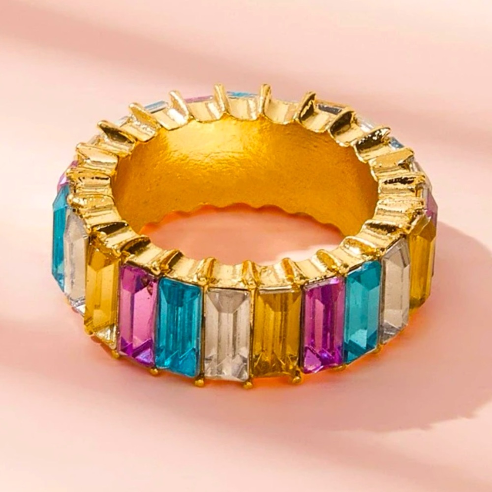 Rainbow Cubic Zirconia 14 Karat Ring